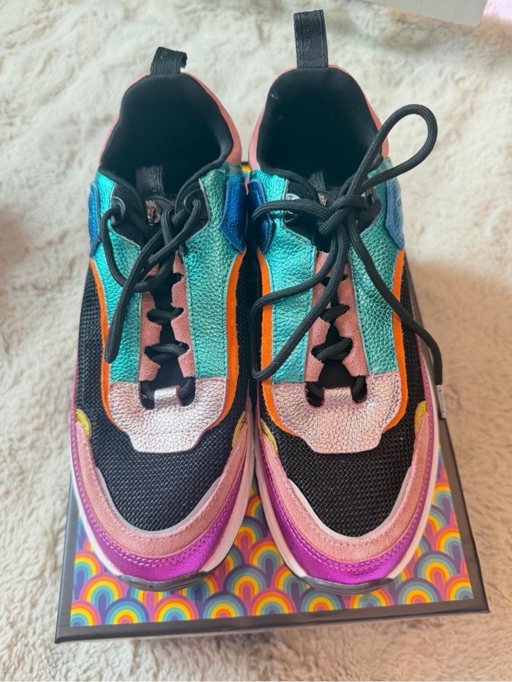 Kurt Geiger Kids Multi-Color Sneakers - Black, Teal, Pink & Orange